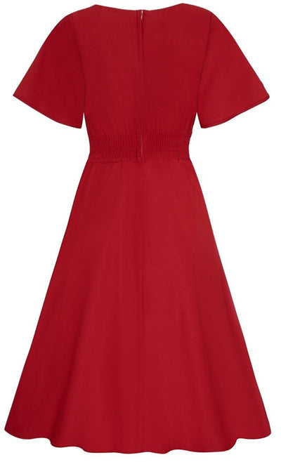 Janice petal sleeve swing dress in red, front view