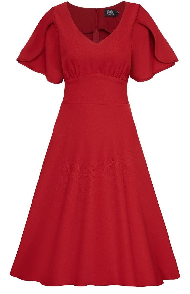 Janice petal sleeve swing dress in red, front view