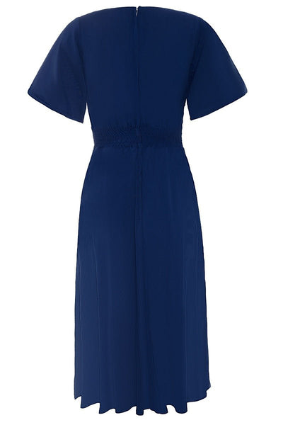 Janice petal sleeve swing dress in dark blue, back view