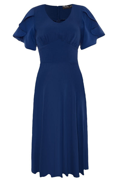 Janice petal sleeve swing dress in dark blue,  front view