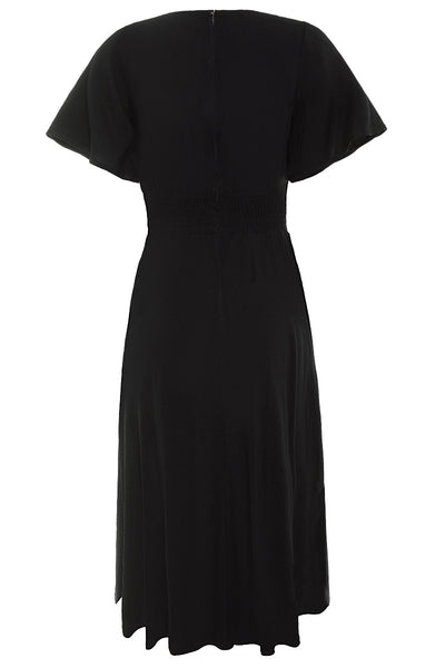 Janice petal sleeve swing dress, in black, back view
