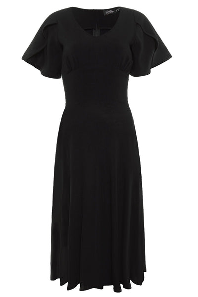 Janice petal sleeve swing dress, in black, front view