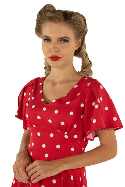 Janice Summer Tea Dress in Red/White Polka Dot Print