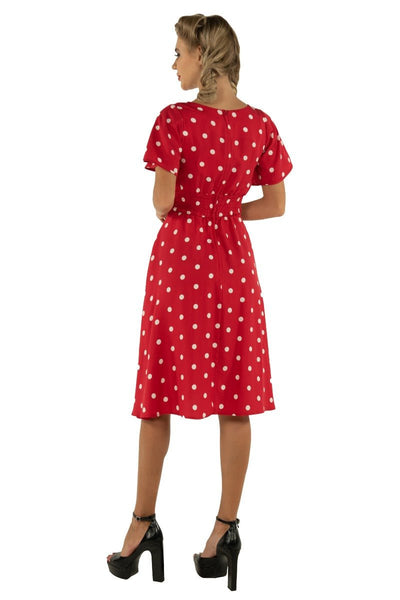 Janice Summer Dress in Red-White Polka Dot