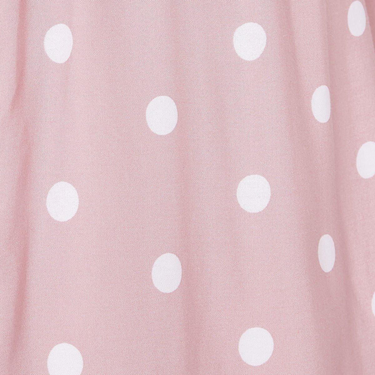 Janice V-Neck Sleeved Tea Dress in Pink Polka Dot Print