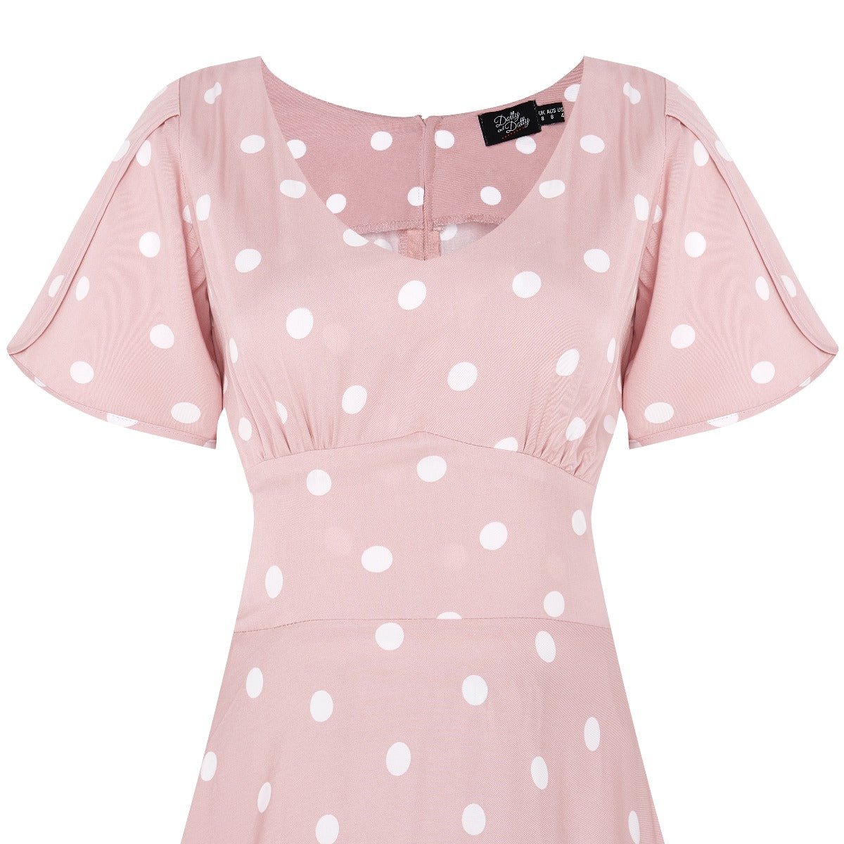 Janice V-Neck Sleeved Tea Dress in Pink Polka Dot Print