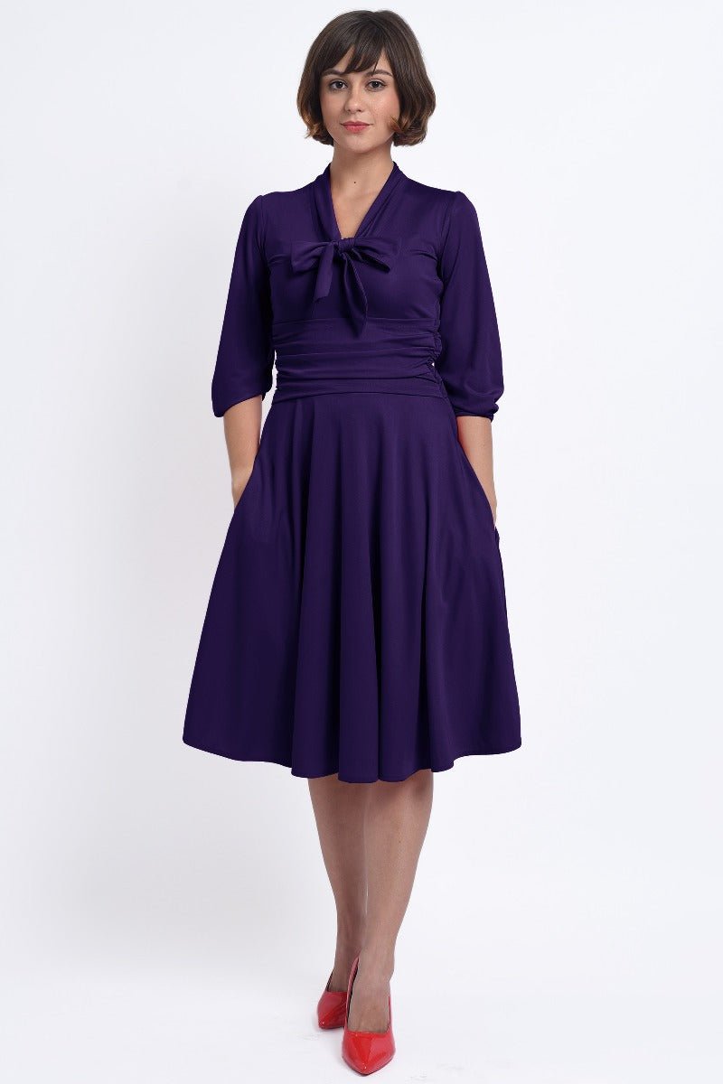 Sandra Vintage  Stretchy Purple Bow Tie Dress