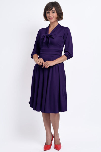 Sandra Vintage  Stretchy Purple Bow Tie Dress