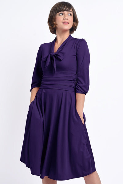 Sandra Vintage  Stretchy Purple Bow Tie Dress
