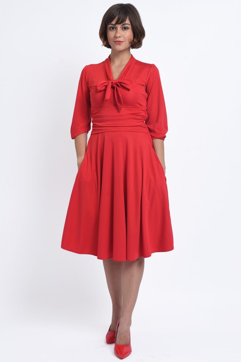 Sandra Vintage  Stretchy Red Bow Tie Dress