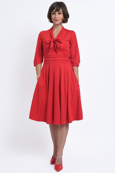Sandra Vintage  Stretchy Red Bow Tie Dress