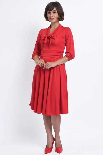 Sandra Vintage  Stretchy Red Bow Tie Dress
