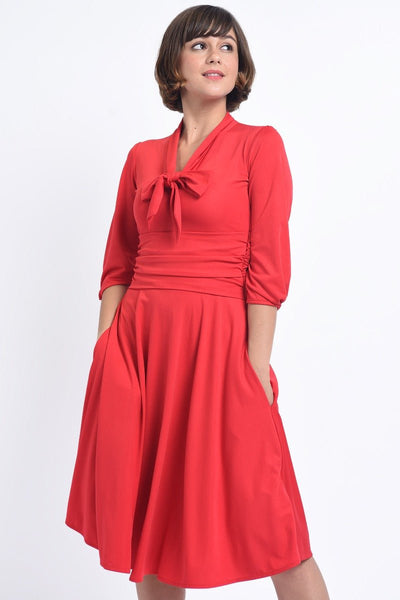 Sandra Vintage  Stretchy Red Bow Tie Dress