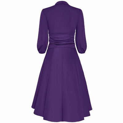 Sandra Vintage Inspired Stretchy Bright Purple Bow Tie Dress