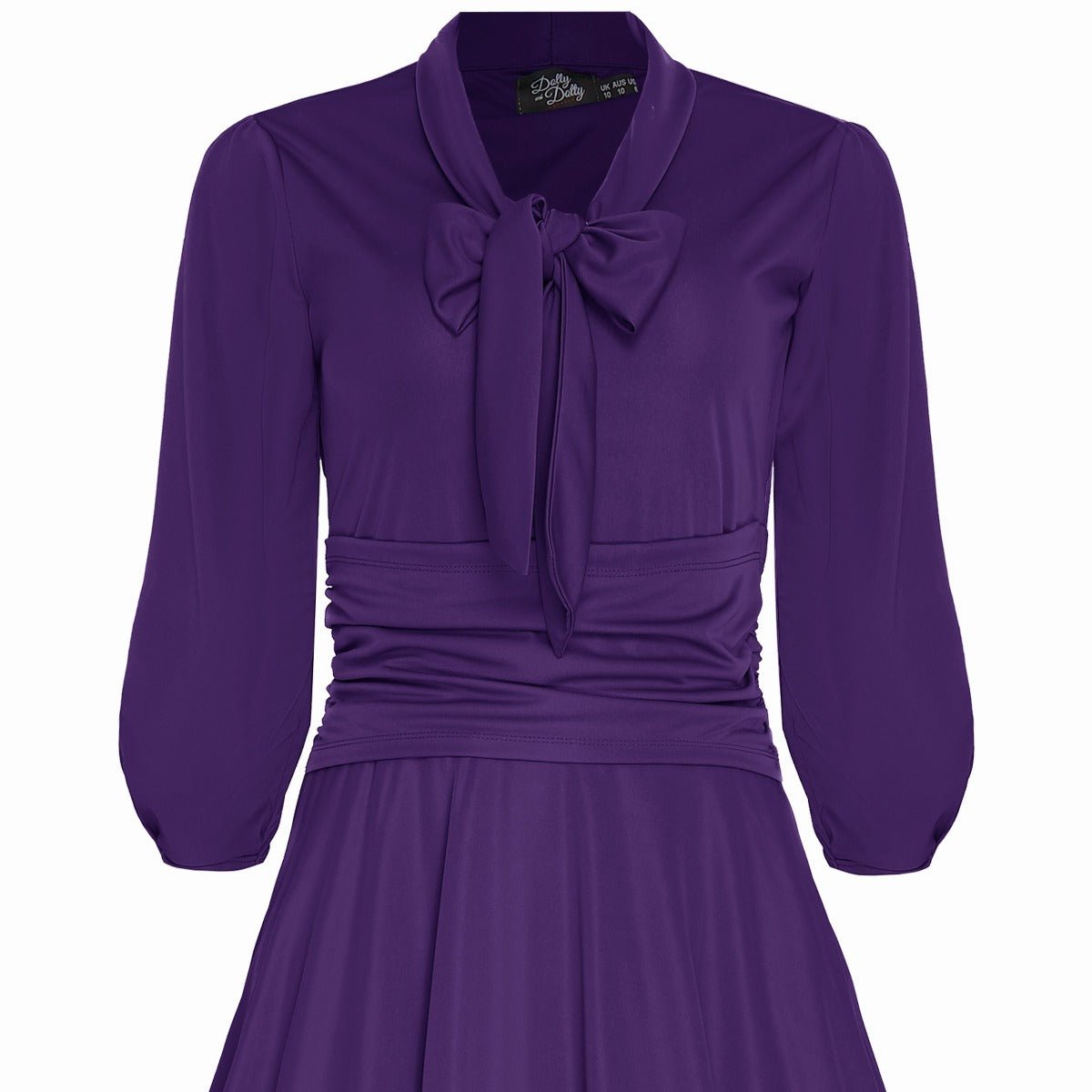 Sandra Vintage Inspired Stretchy Bright Purple Bow Tie Dress