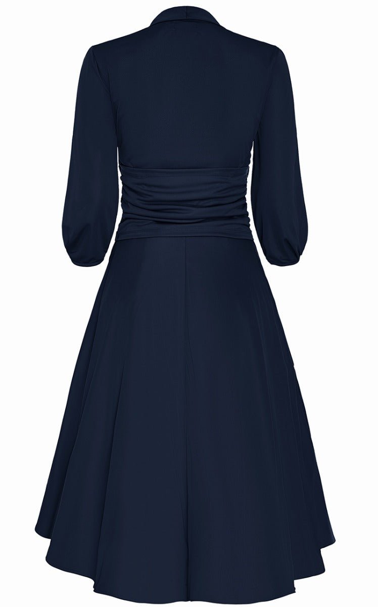 Sandra Vintage  Stretchy Navy Blue Bow Tie Dress