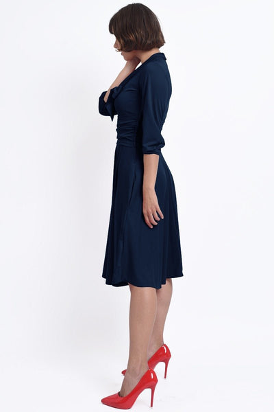 Sandra Vintage  Stretchy Navy Blue Bow Tie Dress