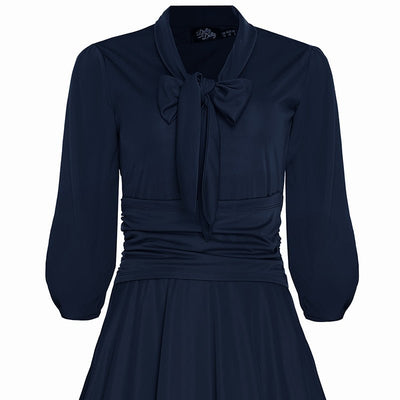 Sandra Vintage  Stretchy Navy Blue Bow Tie Dress