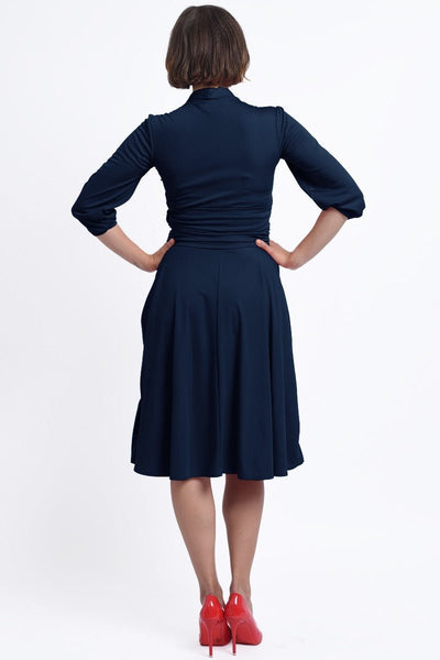 Sandra Vintage  Stretchy Navy Blue Bow Tie Dress