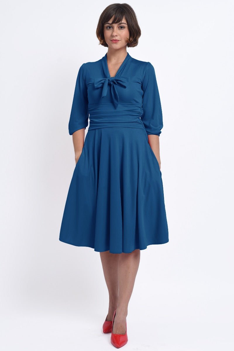 Sandra Vintage  Stretchy Blue Bow Tie Dress