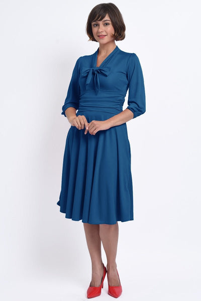 Sandra Vintage  Stretchy Blue Bow Tie Dress