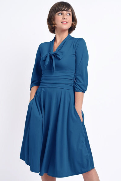 Sandra Vintage  Stretchy Blue Bow Tie Dress