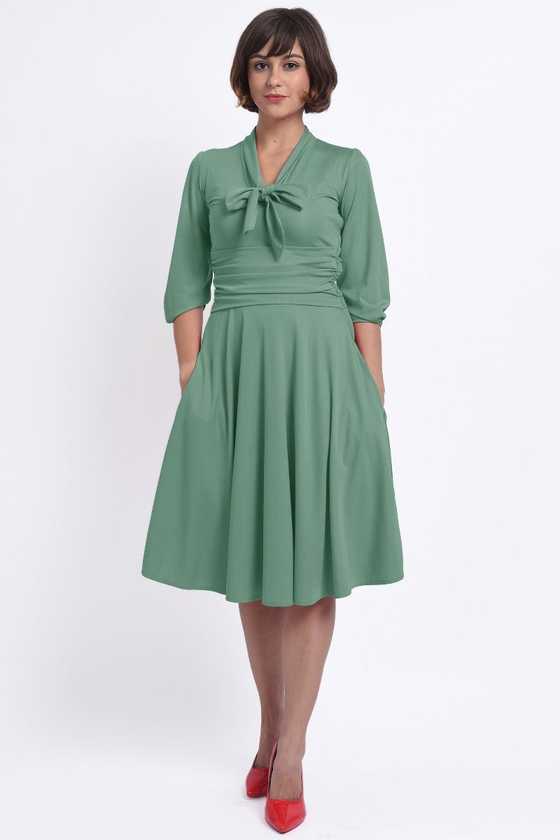 Sandra Vintage Stretchy Sage Green Bow Tie Dress