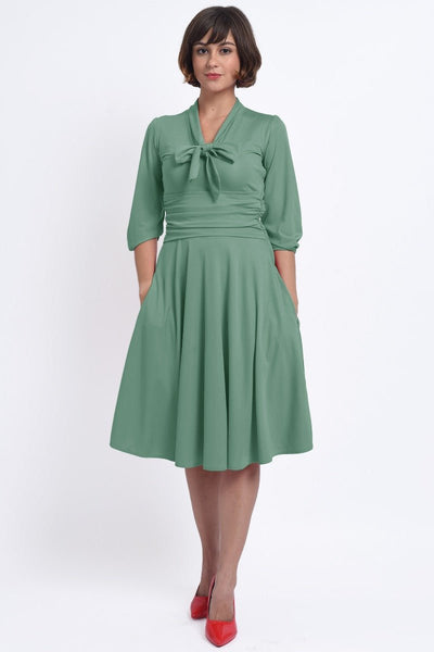 Sandra Vintage  Stretchy Sage Green Bow Tie Dress