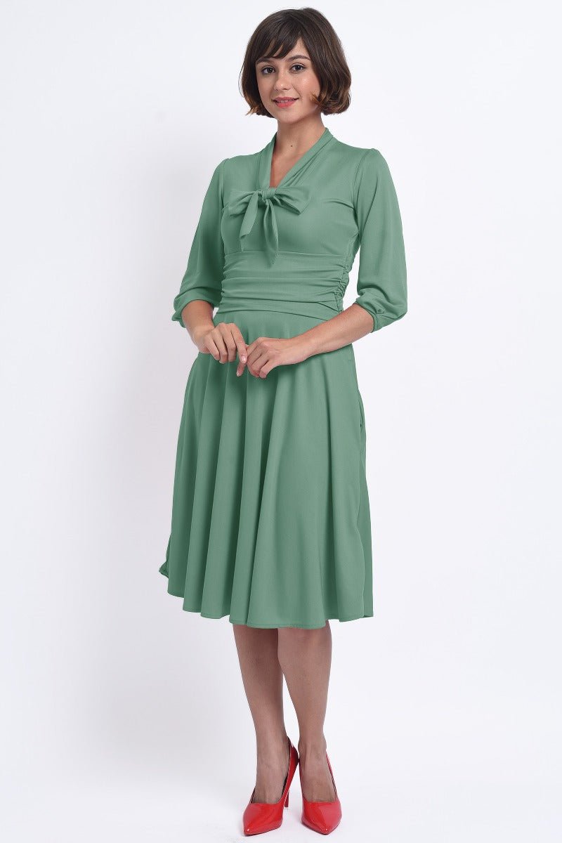 Sandra Vintage Stretchy Sage Green Bow Tie Dress