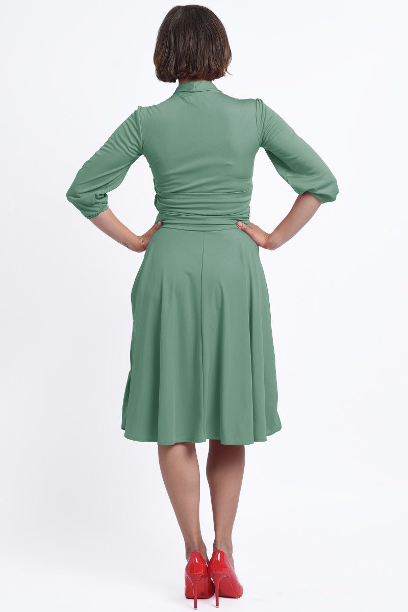Sandra Vintage  Stretchy Sage Green Bow Tie Dress