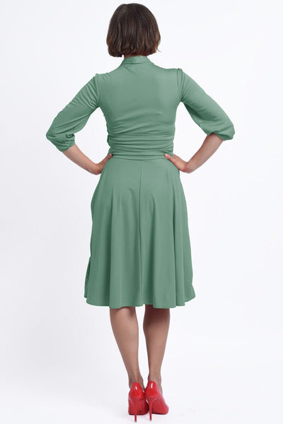 Sandra Vintage  Stretchy Sage Green Bow Tie Dress