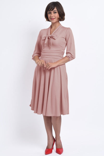 Sandra Vintage  Stretchy Pale Pink Bow Tie Dress