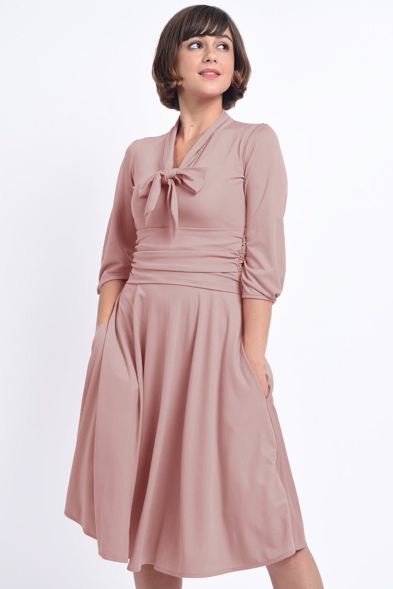 Sandra Vintage  Stretchy Pale Pink Bow Tie Dress