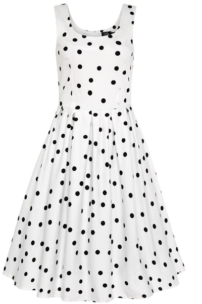 Amanda Scoop Neck Polka Dot Swing Dress in White-Black
