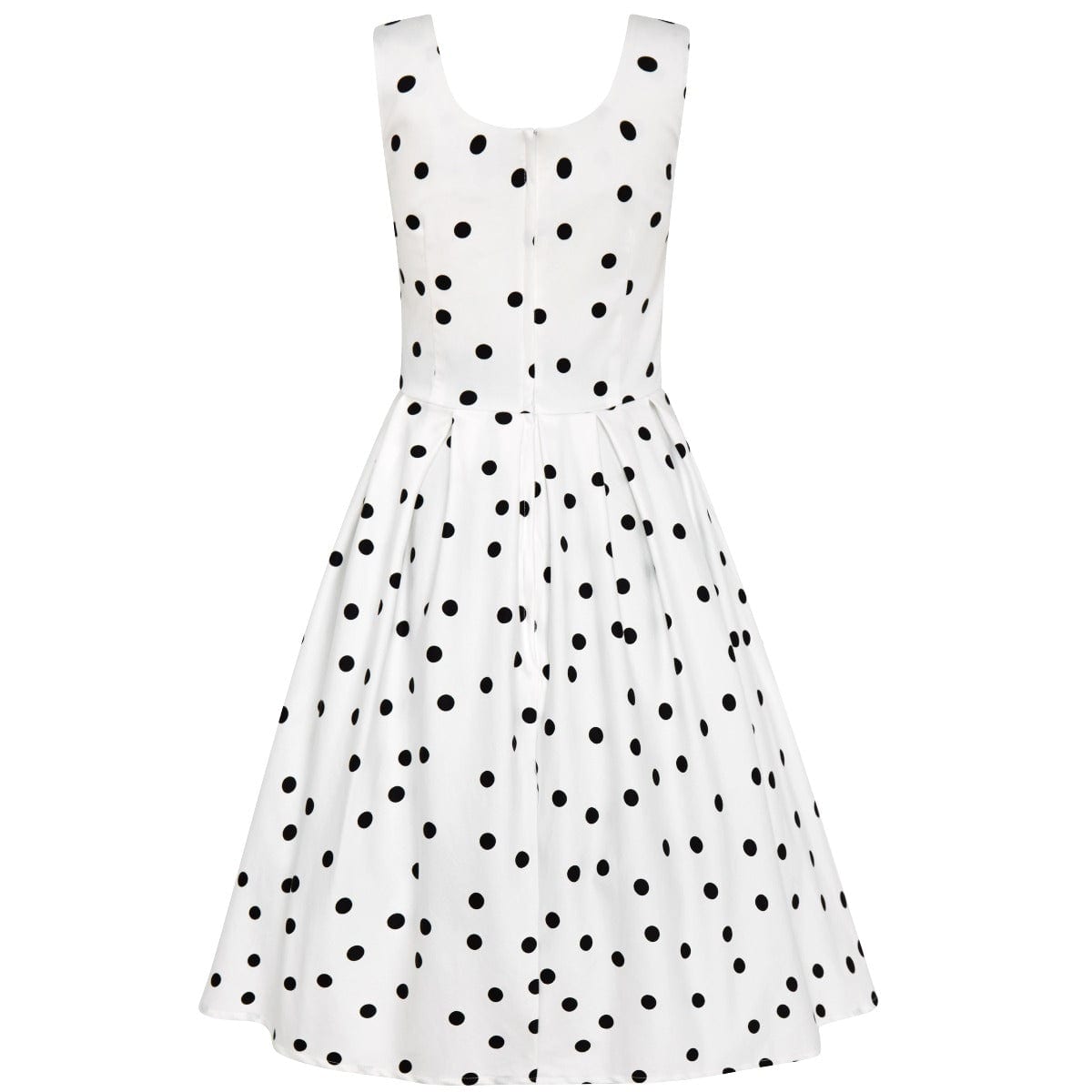 Amanda Scoop Neck Polka Dot Swing Dress in White-Black