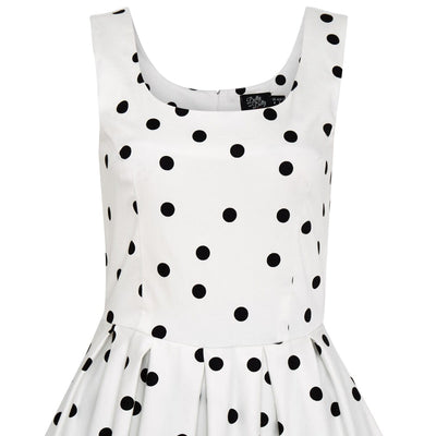 Amanda Scoop Neck Polka Dot Swing Dress in White-Black