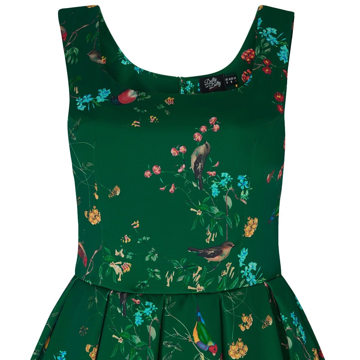 Amanda Vintage Inspired Forest Green Bird Print Dress