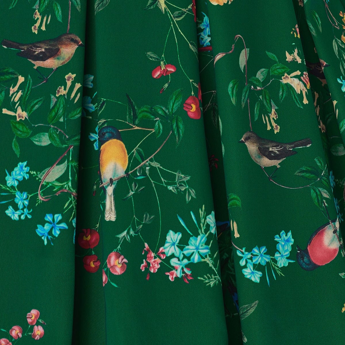Amanda Vintage Inspired Forest Green Bird Print Dress