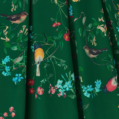 Amanda Vintage Inspired Forest Green Bird Print Dress