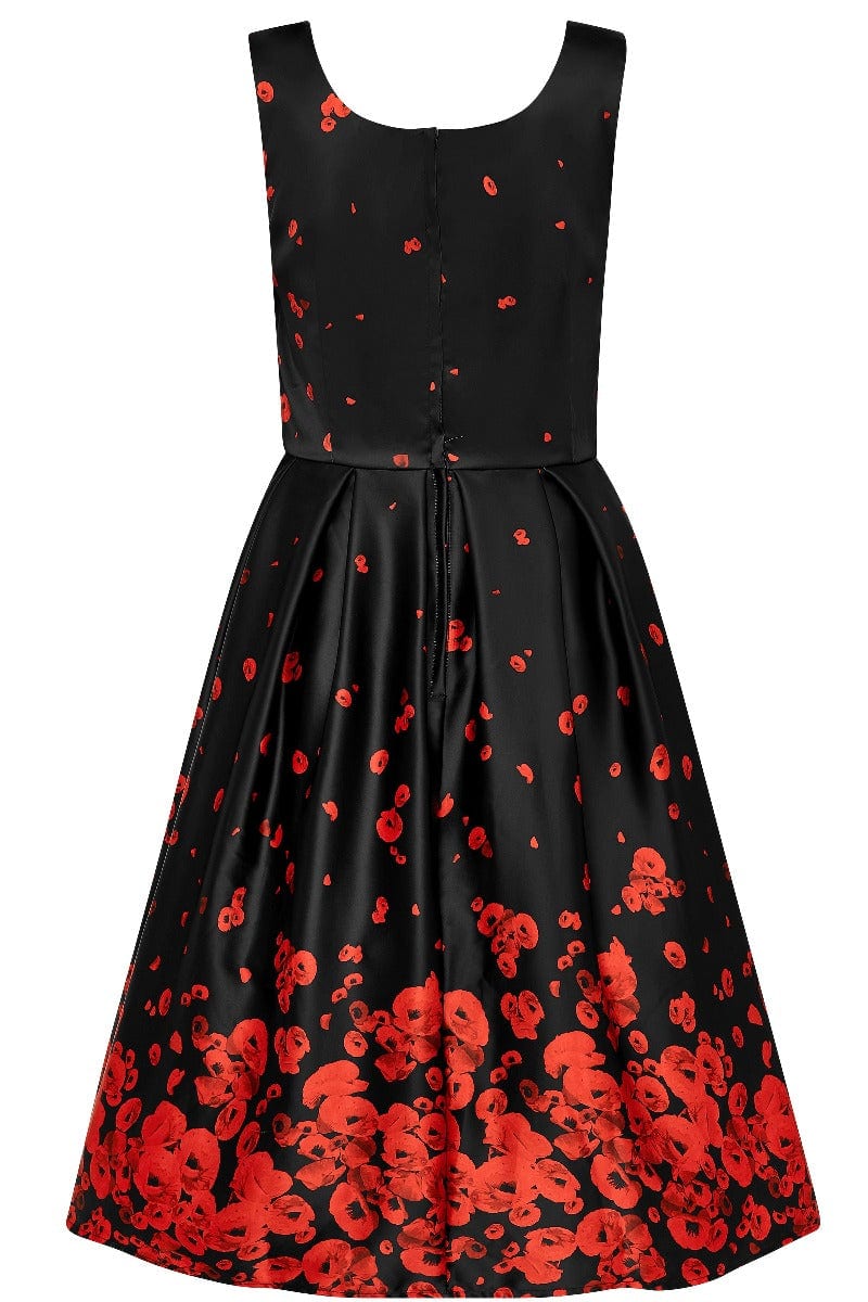 Amanda Floral Raising Poppy Print Dress in Black-Red