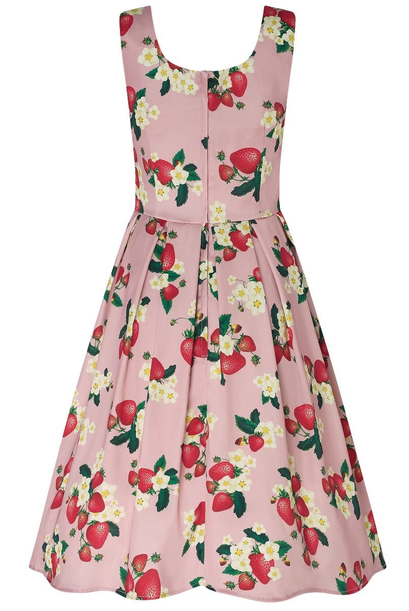 Amanda Pink Strawberry Fruit Floral Print Dress