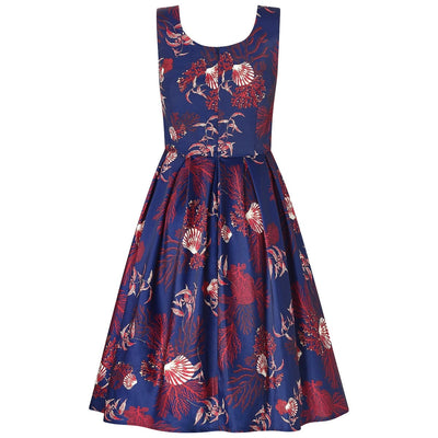 Amanda Scoop Neckline Dress Underwater Print Pink & Blue