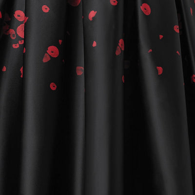 Amanda 50s Style Satin Dress Black with Raising Red Poppy Flower Print