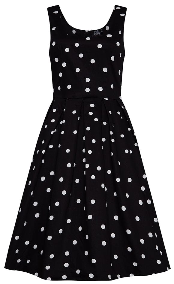 Amanda Polka Dot Scoop Neck Swing Dress in Black and White, front view