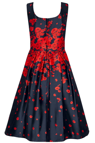50s Inspired Swing Dress Navy with Poppy Flowers