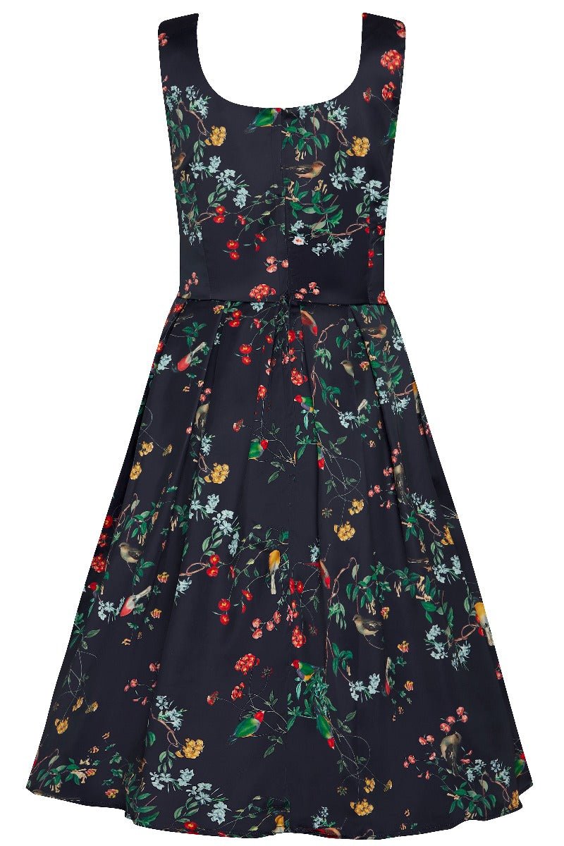 Navy Amanda 50s Inspired  Swing Dress  Bird with Flower Print