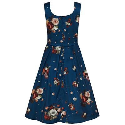 Gorgeous Amanda 50s Inspired Navy Blue Swing Dress with Red and White Flowers