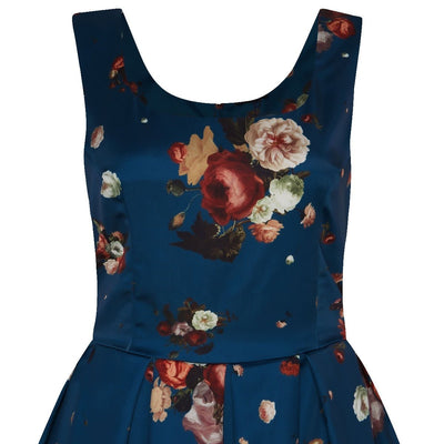 Gorgeous Amanda 50s Inspired Navy Blue Swing Dress with Red and White Flowers