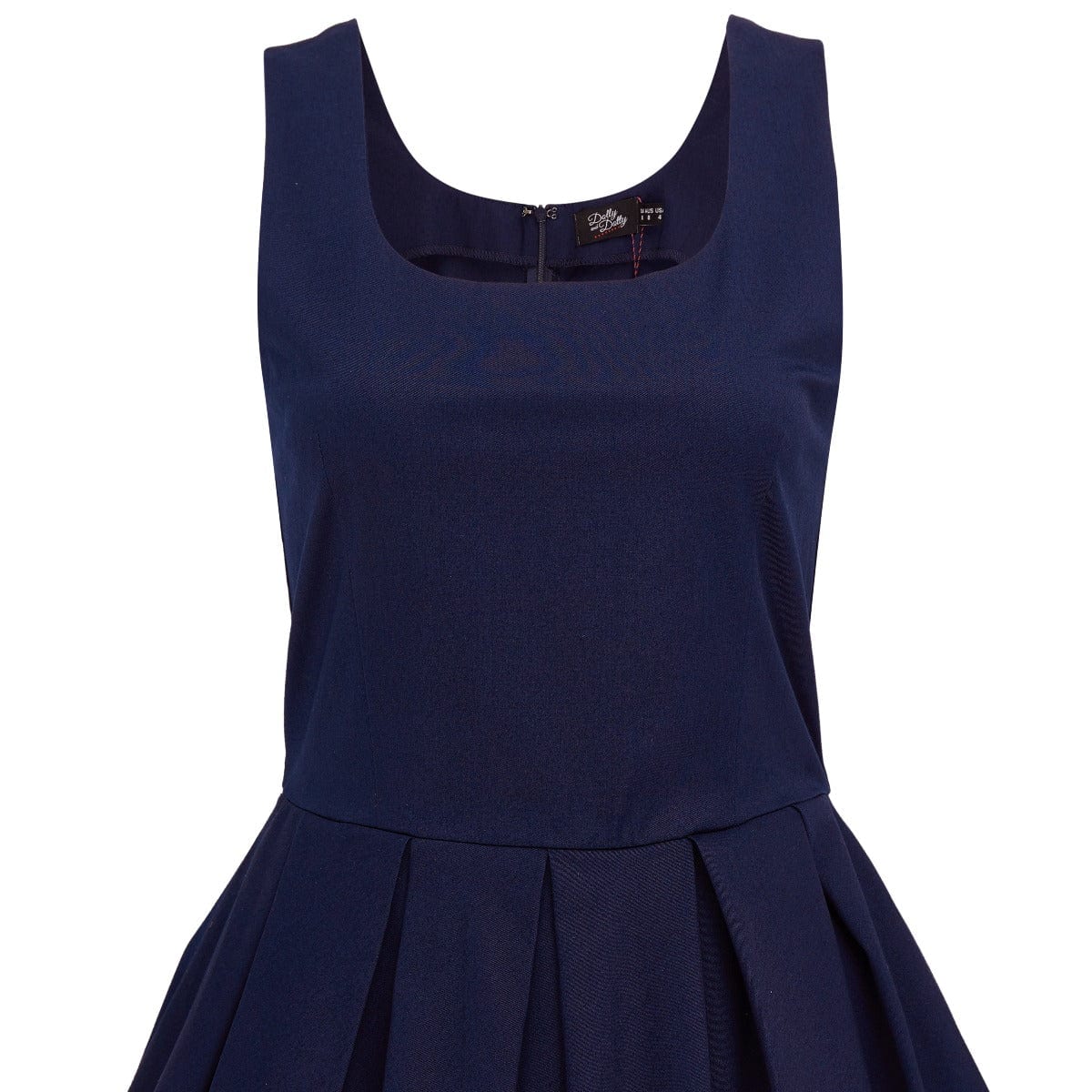 Amanda Embroidered Scoop Neck Swing Dress in Navy Blue-White