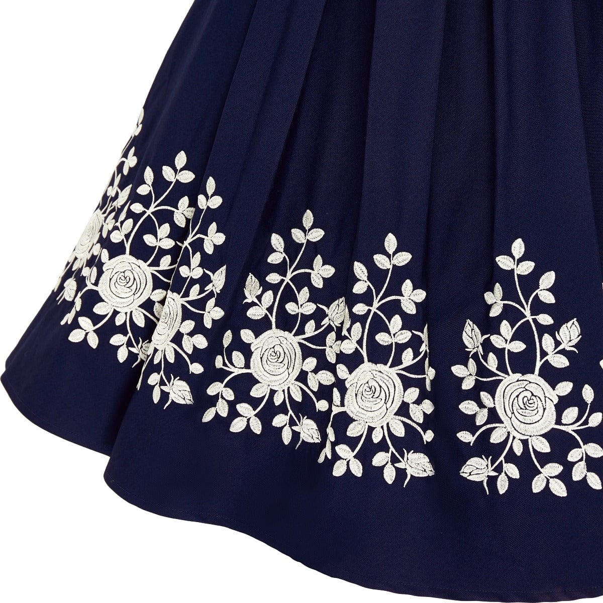 Amanda Embroidered Scoop Neck Swing Dress in Navy Blue-White